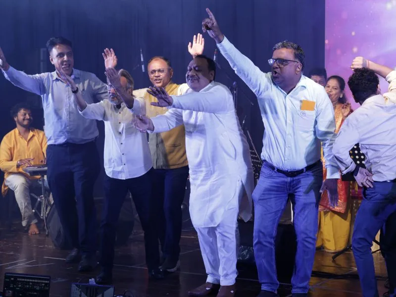 Audience dancing during a Swarsaaj live music event